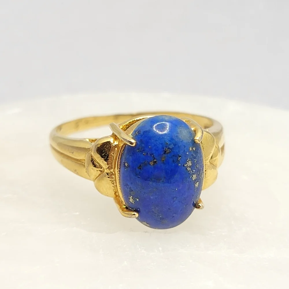 Vintage Lapis Gold Tone Cabochon Ring